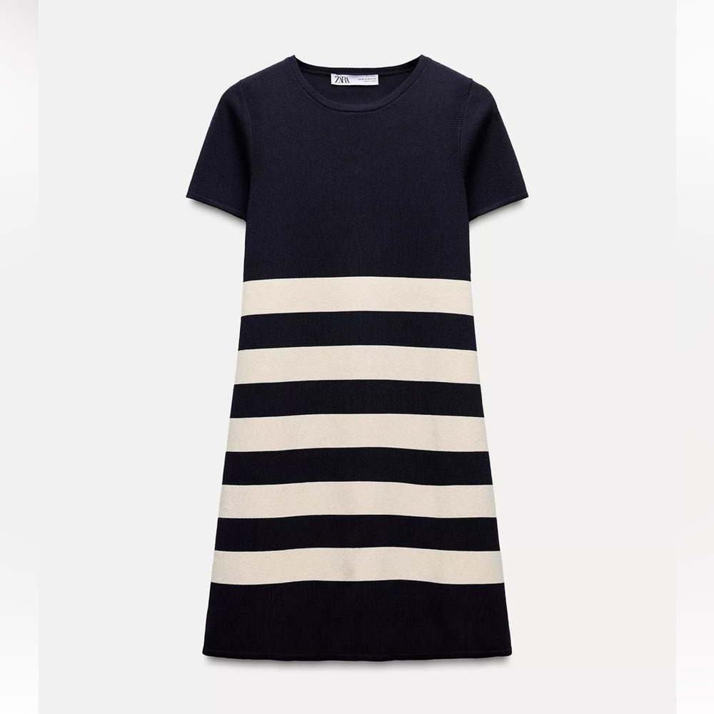 Zara Dark Blue and Cream Striped Dress